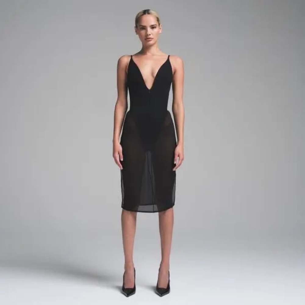 Skims Body Mesh Plunge Midi Dress NWT